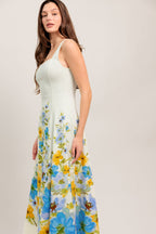 White Midi Dress for Women - Square Neckline, Elegant Casual Wear