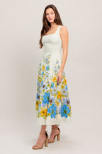 White Midi Dress for Women - Square Neckline, Elegant Casual Wear