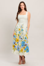 White Midi Dress for Women - Square Neckline, Elegant Casual Wear