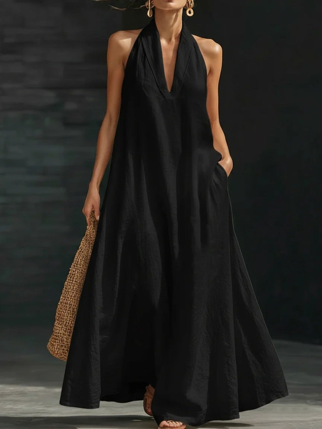 Cotton Linen Maxi Shirt Dress for Women - Pocketed Button-Front Summer Style