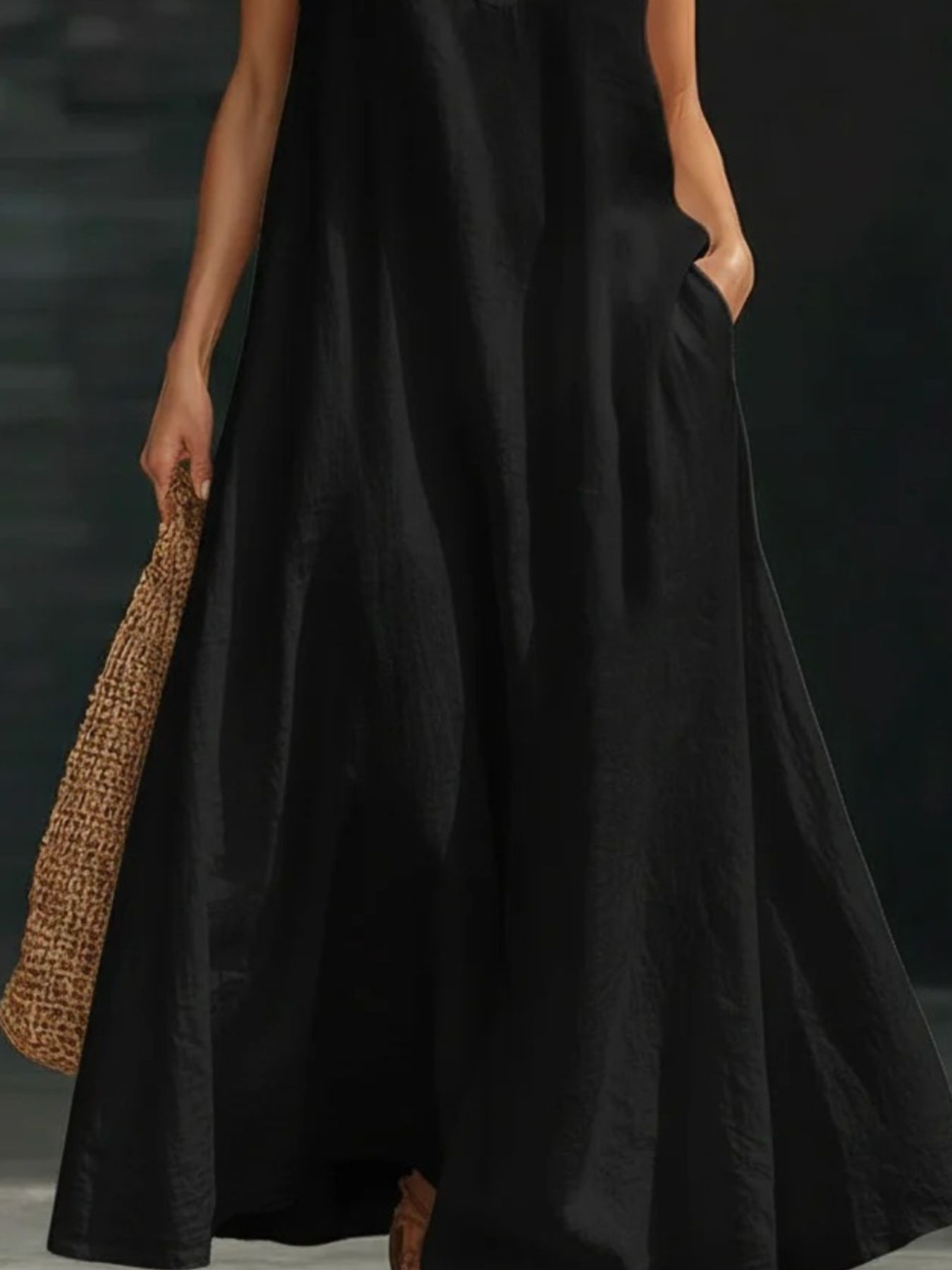 Cotton Linen Maxi Shirt Dress for Women - Pocketed Button-Front Summer Style
