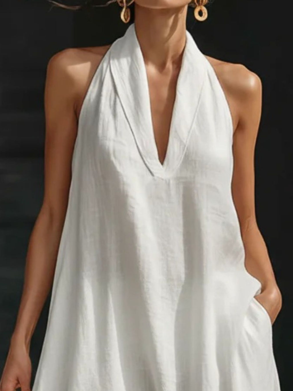Cotton Linen Maxi Shirt Dress for Women - Pocketed Button-Front Summer Style