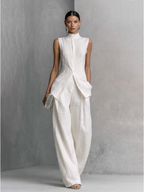 Cotton Linen Sleeveless Top and Wide-Leg Pants Set for Women - Minimalist Outfit