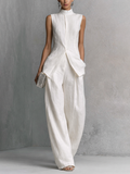 Cotton Linen Sleeveless Top and Wide-Leg Pants Set for Women - Minimalist Outfit