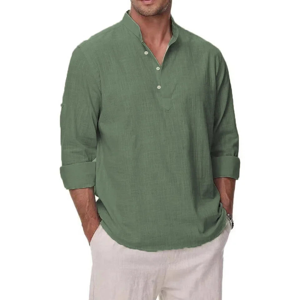 Men's Cotton Linen Long Sleeve Shirt - Lightweight Casual Comfort Top