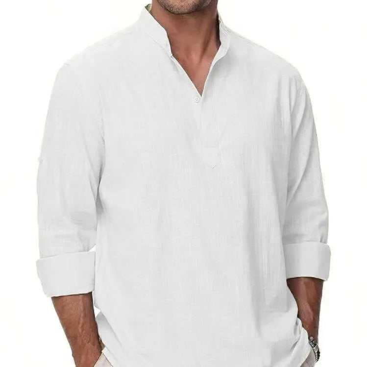 Men's Cotton Linen Long Sleeve Shirt - Lightweight Casual Comfort Top