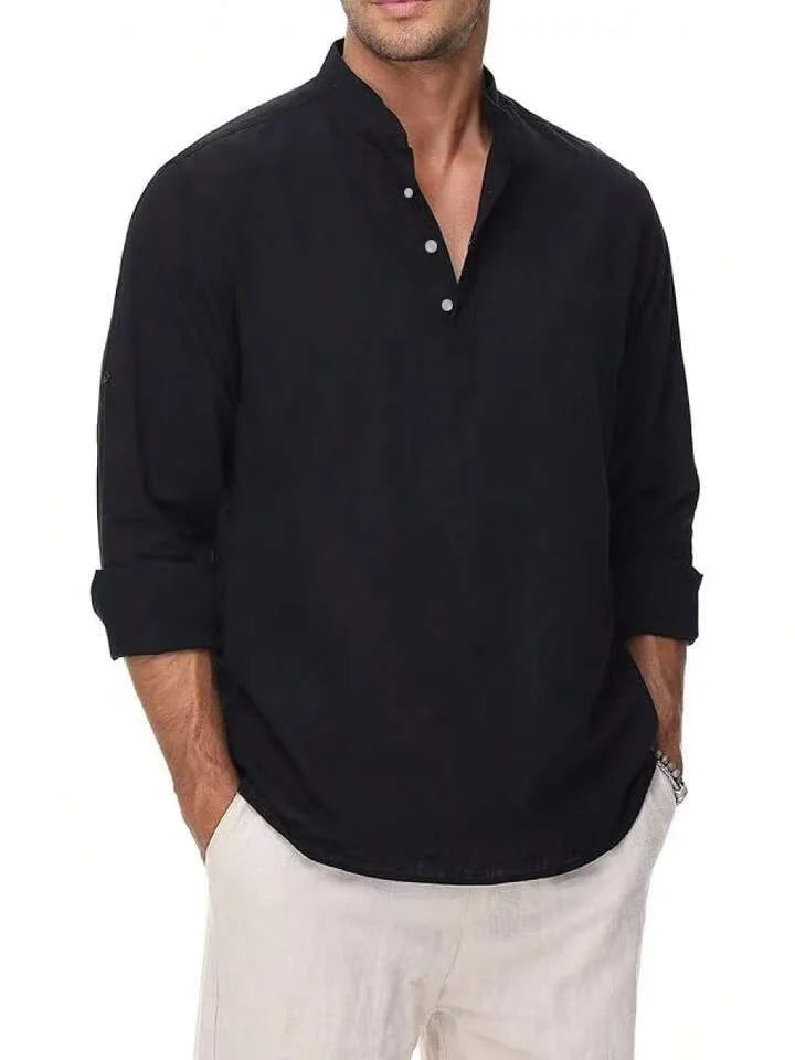 Men's Cotton Linen Long Sleeve Shirt - Lightweight Casual Comfort Top