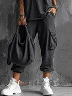 Dark Gray Cotton Blend Sleeveless Top and Jogger Cargo Pants Set for Women