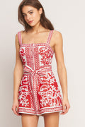 Printed Woven Romper with Button Down Front for Casual Summer Wear