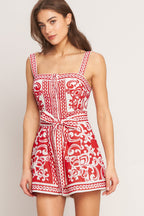 Printed Woven Romper with Button Down Front for Casual Summer Wear