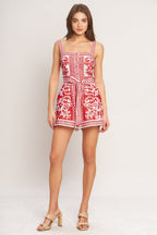 Printed Woven Romper with Button Down Front for Casual Summer Wear