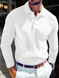 Cotton Striped Long Sleeve Polo Shirt for Men - Casual Wear
