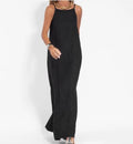 Cotton Linen Strapless Maxi Dress with Side Split for Summer Holidays