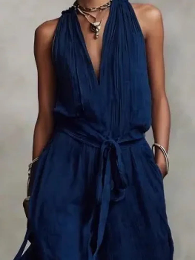 Linen Backless Jumpsuit for Women | Casual Summer Outfit for Comfort