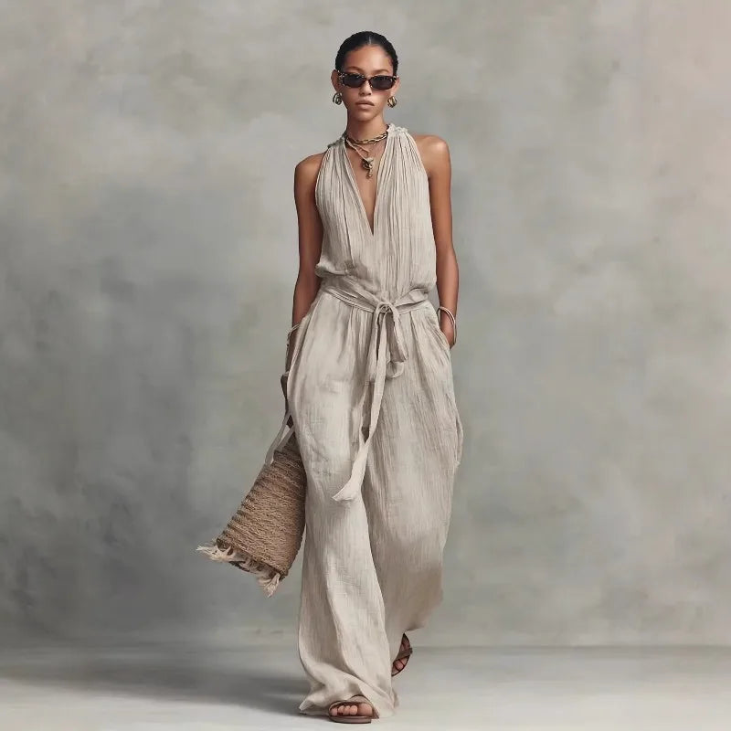 Linen Backless Jumpsuit for Women | Casual Summer Outfit for Comfort