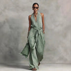 Linen Backless Jumpsuit for Women | Casual Summer Outfit for Comfort