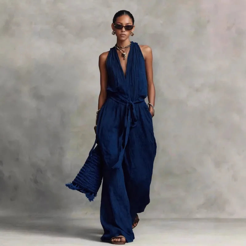 Linen Backless Jumpsuit for Women | Casual Summer Outfit for Comfort