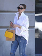 Women's Long Sleeve Structured Blouse - Minimal Neckline Office Casual Top