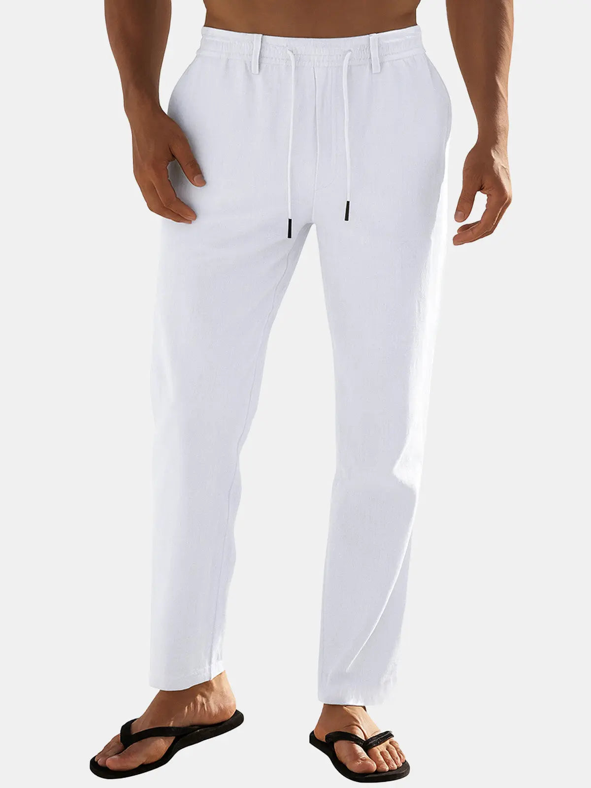 Linen Blend Drawstring Pants for Men | Relaxed Fit Casual Trousers