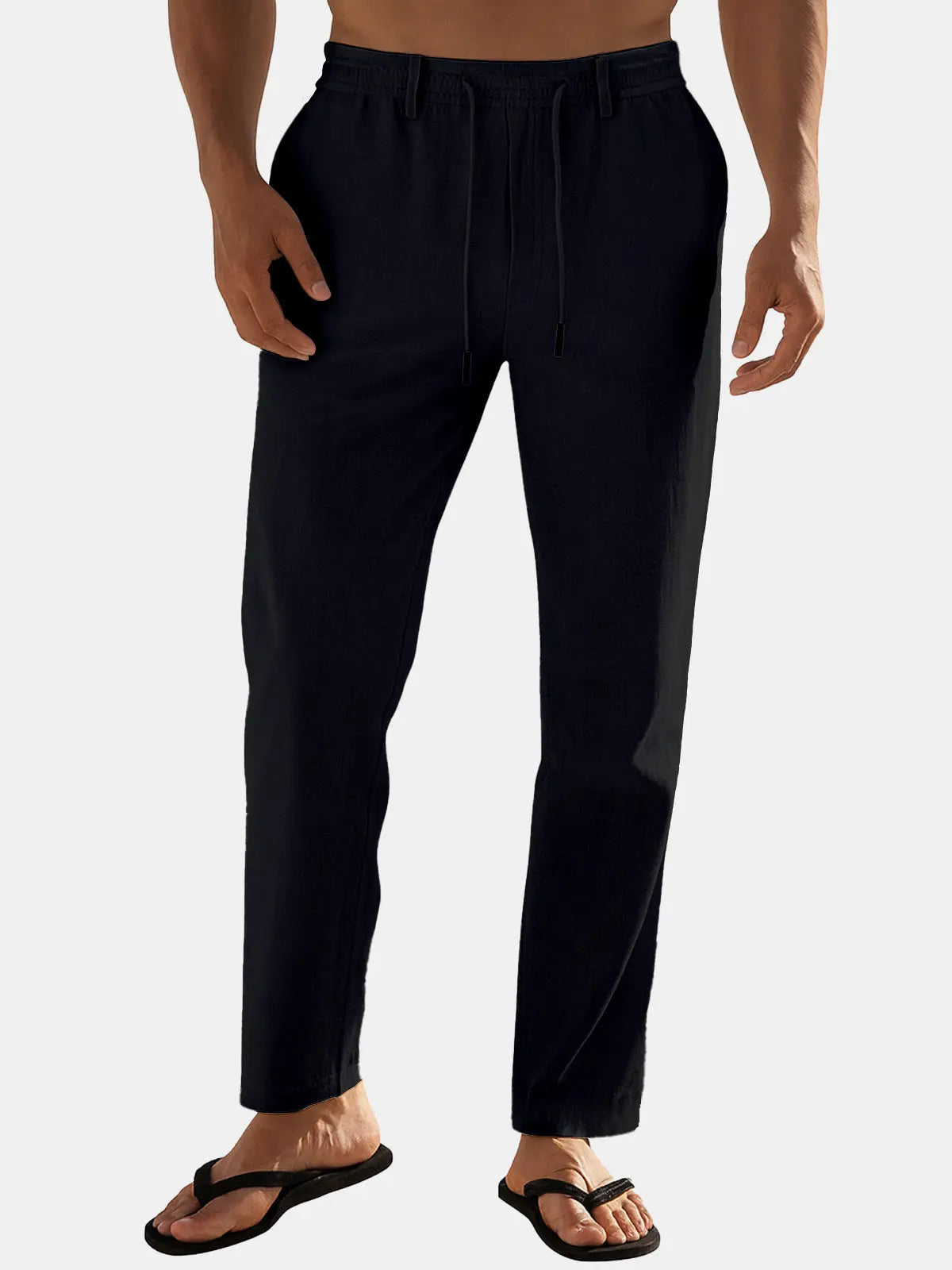 Linen Blend Drawstring Pants for Men | Relaxed Fit Casual Trousers