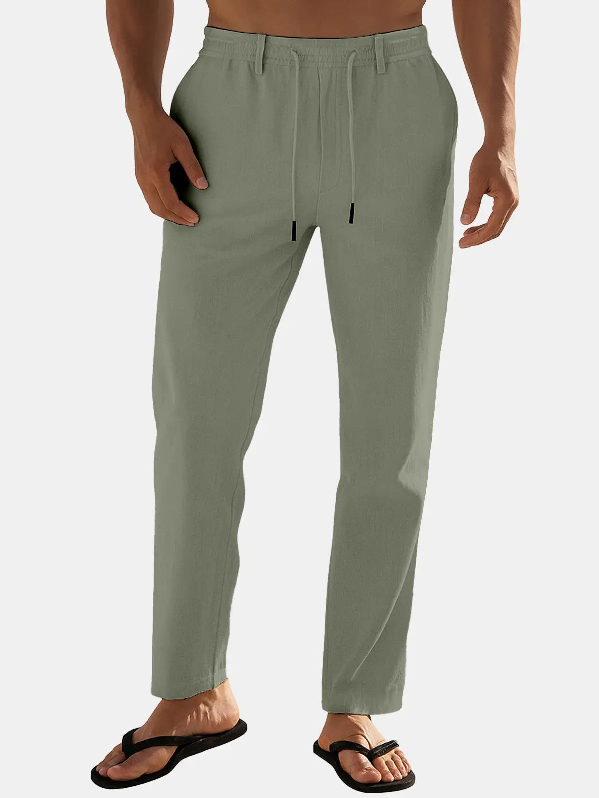 Linen Blend Drawstring Pants for Men | Relaxed Fit Casual Trousers