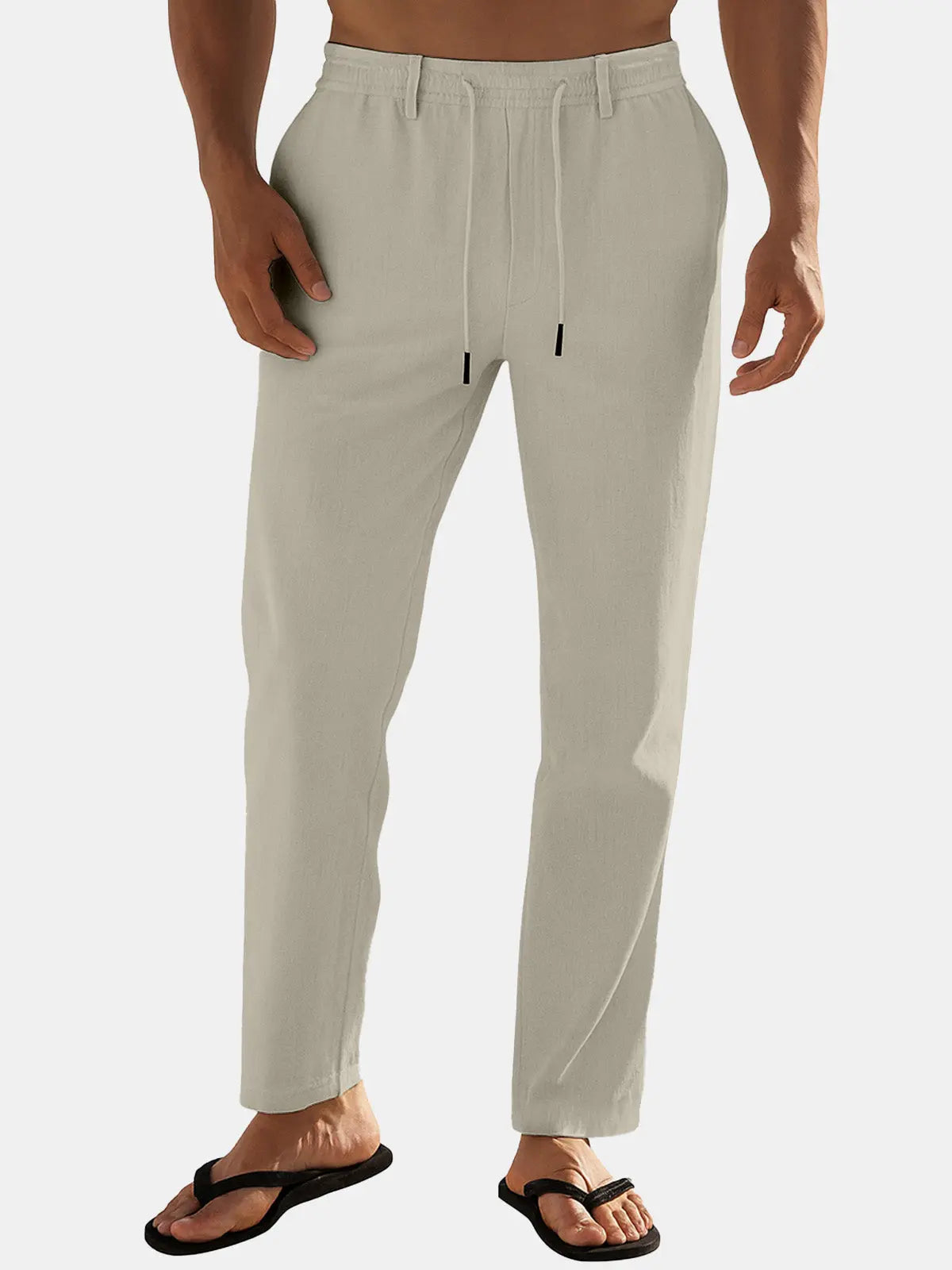 Linen Blend Drawstring Pants for Men | Relaxed Fit Casual Trousers
