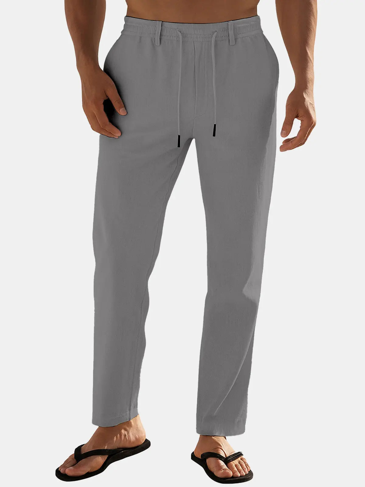 Linen Blend Drawstring Pants for Men | Relaxed Fit Casual Trousers