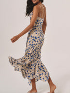 Romantic Floral Maxi Dress - Sleeveless, Collarless - Vacation & Leisure Wear