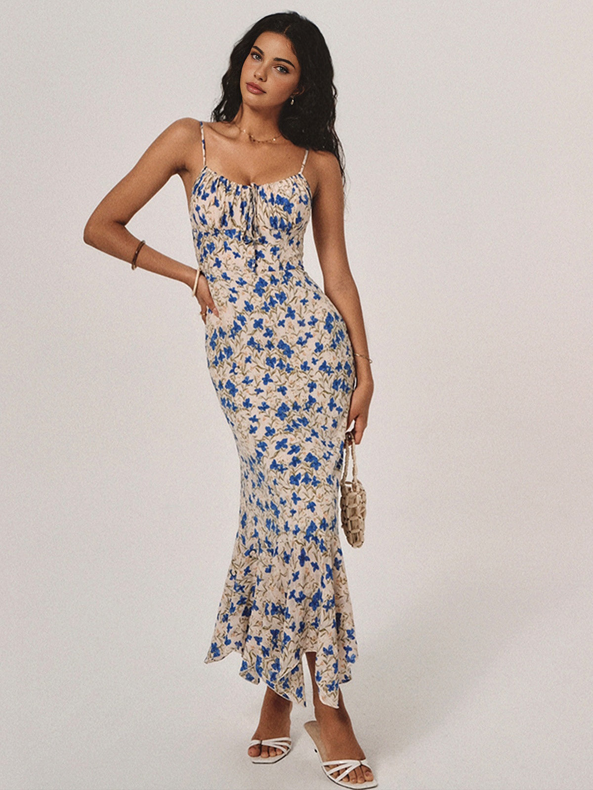 Romantic Floral Maxi Dress - Sleeveless, Collarless - Vacation & Leisure Wear