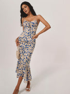 Romantic Floral Maxi Dress - Sleeveless, Collarless - Vacation & Leisure Wear