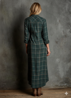 Plaid Maxi Dress for Women - Lapel, Single-Breasted, Casual Style