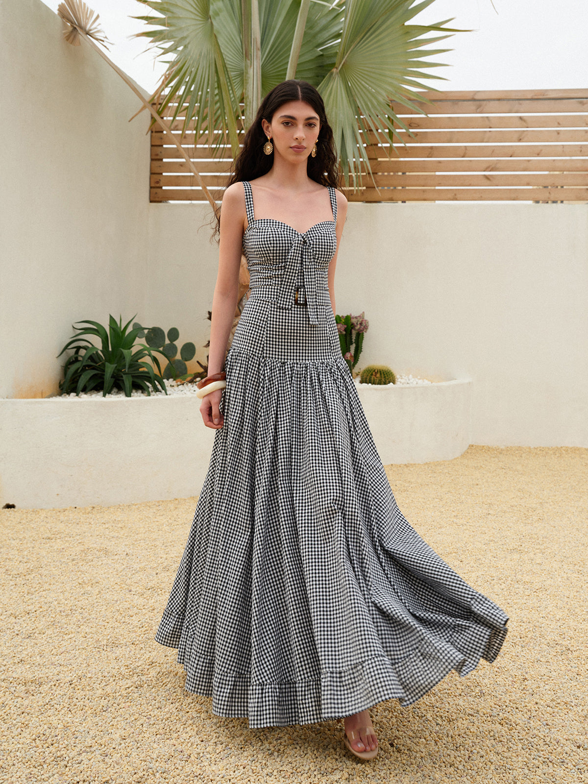 Cotton Maxi Dress for Women - Sleeveless Belted Casual Dress for Vacation & Parties