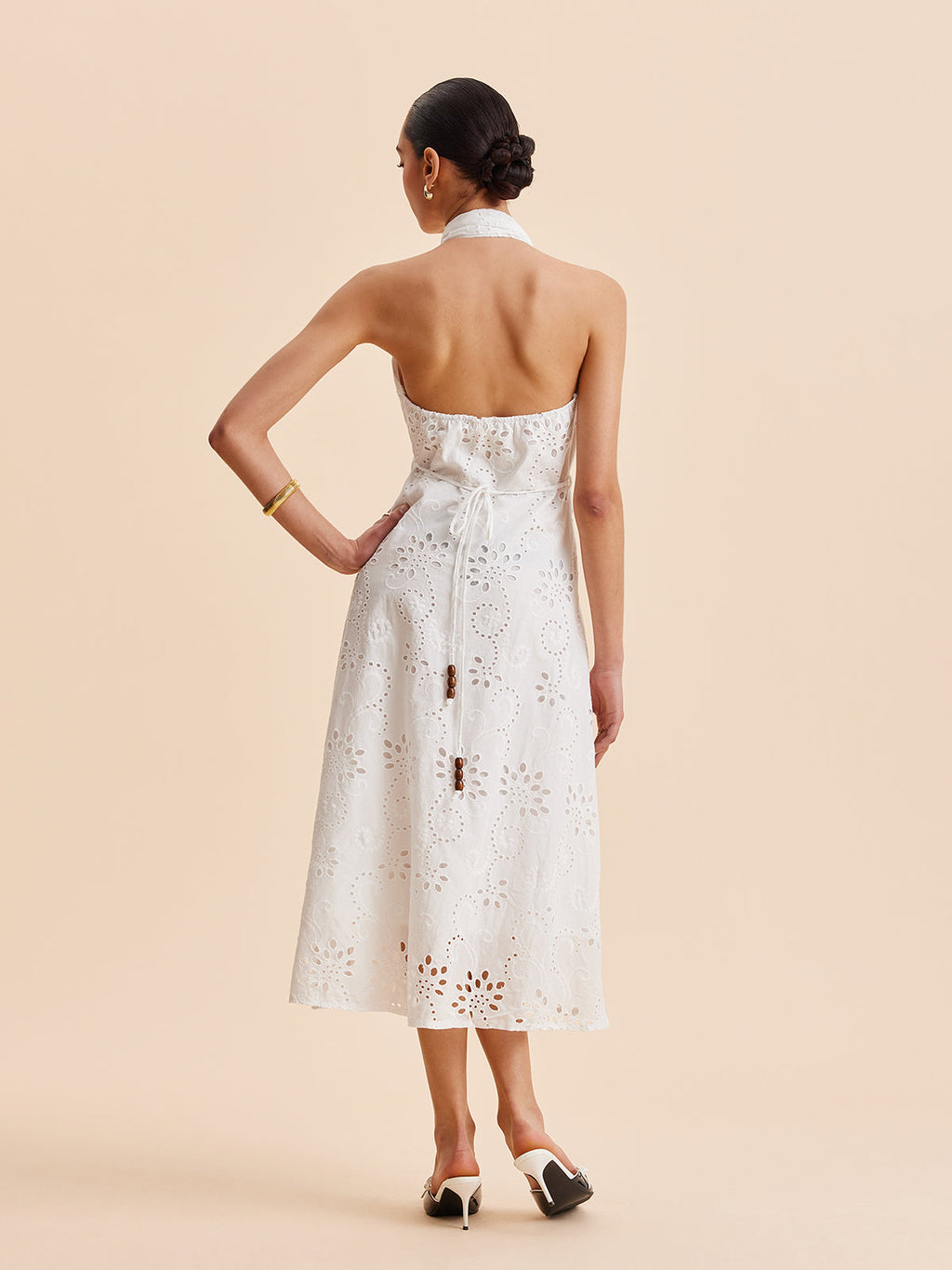 Halter Maxi Dress for Women - Embroidered Cotton Blend - Elegant Vacation & Work Wear