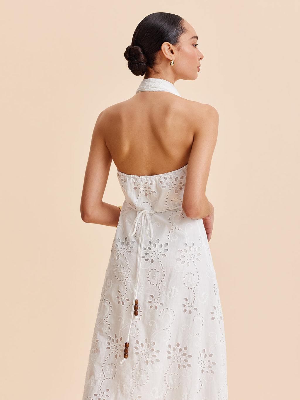 Halter Maxi Dress for Women - Embroidered Cotton Blend - Elegant Vacation & Work Wear