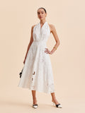 Halter Maxi Dress for Women - Embroidered Cotton Blend - Elegant Vacation & Work Wear