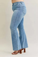 Judy Blue Full Size Mid Rise Bootcut Jeans with Contrast Wash & Front Patch Pockets Plus Size