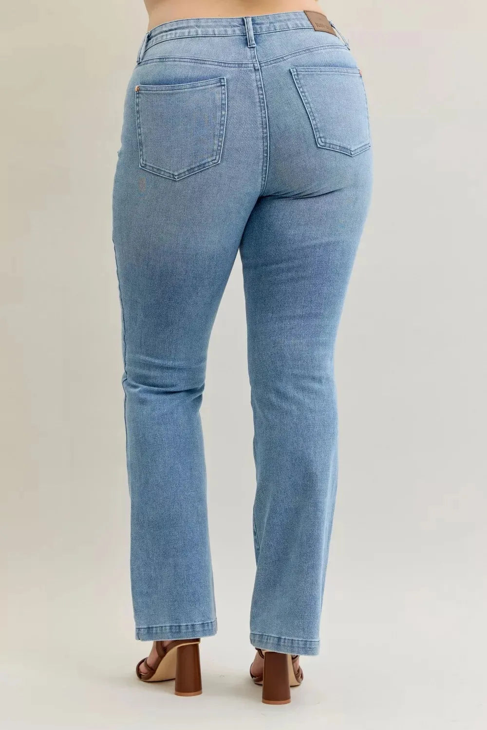 Judy Blue Full Size Mid Rise Bootcut Jeans with Contrast Wash & Front Patch Pockets Plus Size