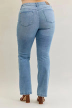 Judy Blue Full Size Mid Rise Bootcut Jeans with Contrast Wash & Front Patch Pockets Plus Size