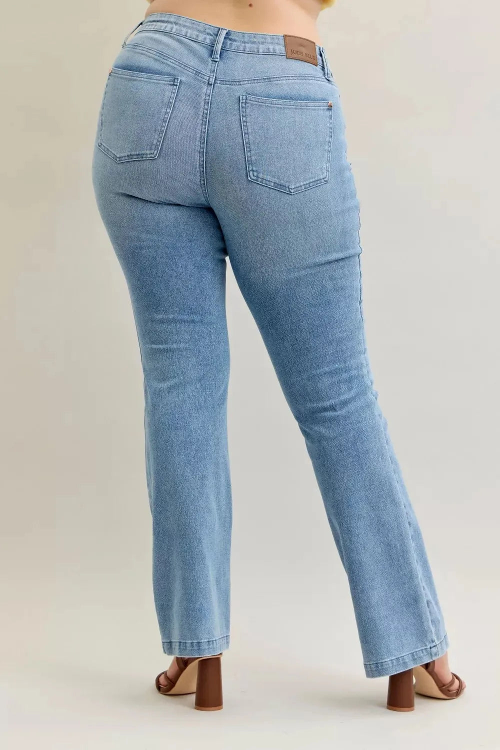 Judy Blue Full Size Mid Rise Bootcut Jeans with Contrast Wash & Front Patch Pockets Plus Size