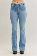 Judy Blue Full Size Mid Rise Bootcut Jeans with Contrast Wash & Front Patch Pockets Plus Size