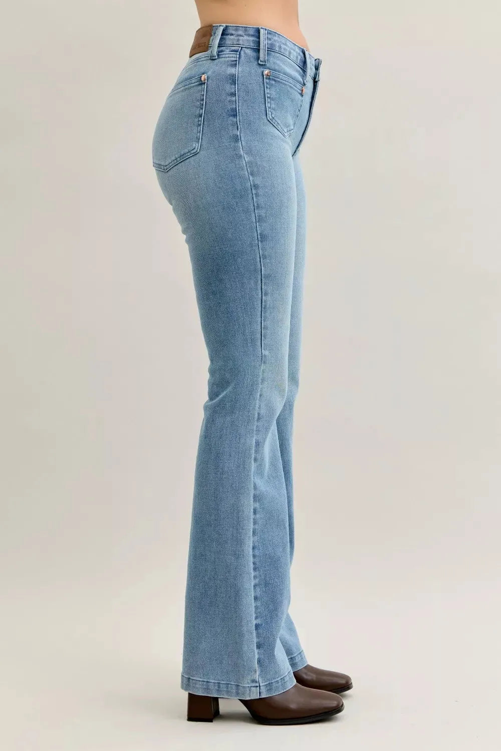 Judy Blue Full Size Mid Rise Bootcut Jeans with Contrast Wash & Front Patch Pockets Plus Size