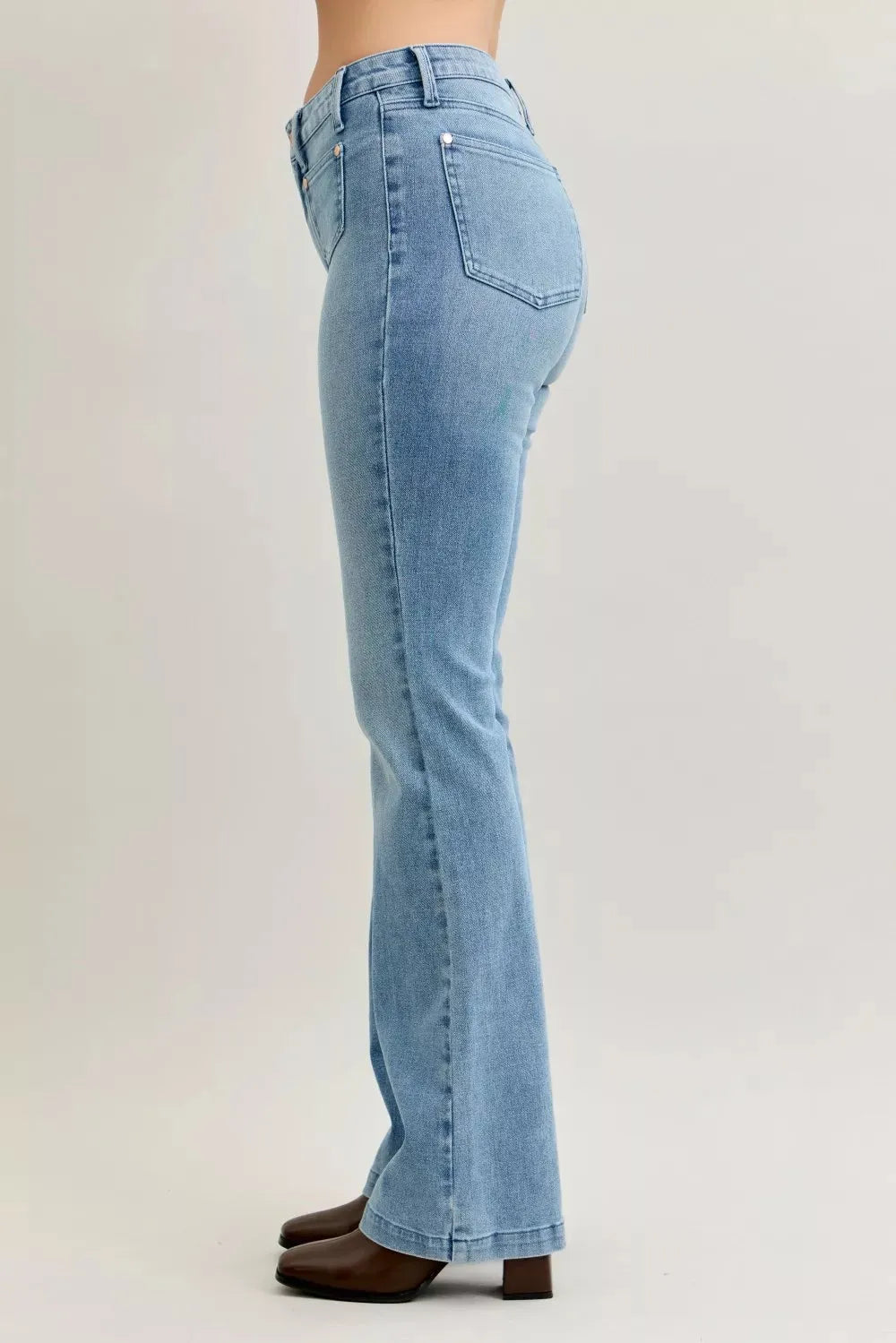 Judy Blue Full Size Mid Rise Bootcut Jeans with Contrast Wash & Front Patch Pockets Plus Size