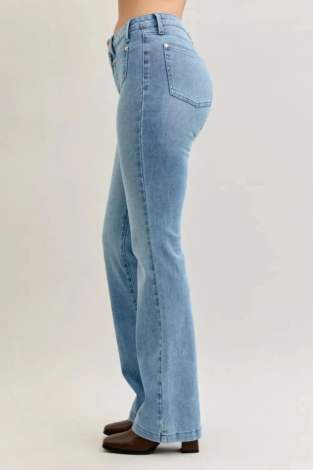 Judy Blue Full Size Mid Rise Bootcut Jeans with Contrast Wash & Front Patch Pockets Plus Size