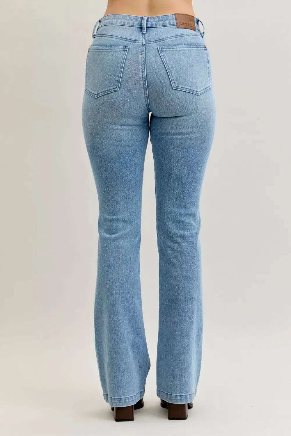 Judy Blue Full Size Mid Rise Bootcut Jeans with Contrast Wash & Front Patch Pockets Plus Size