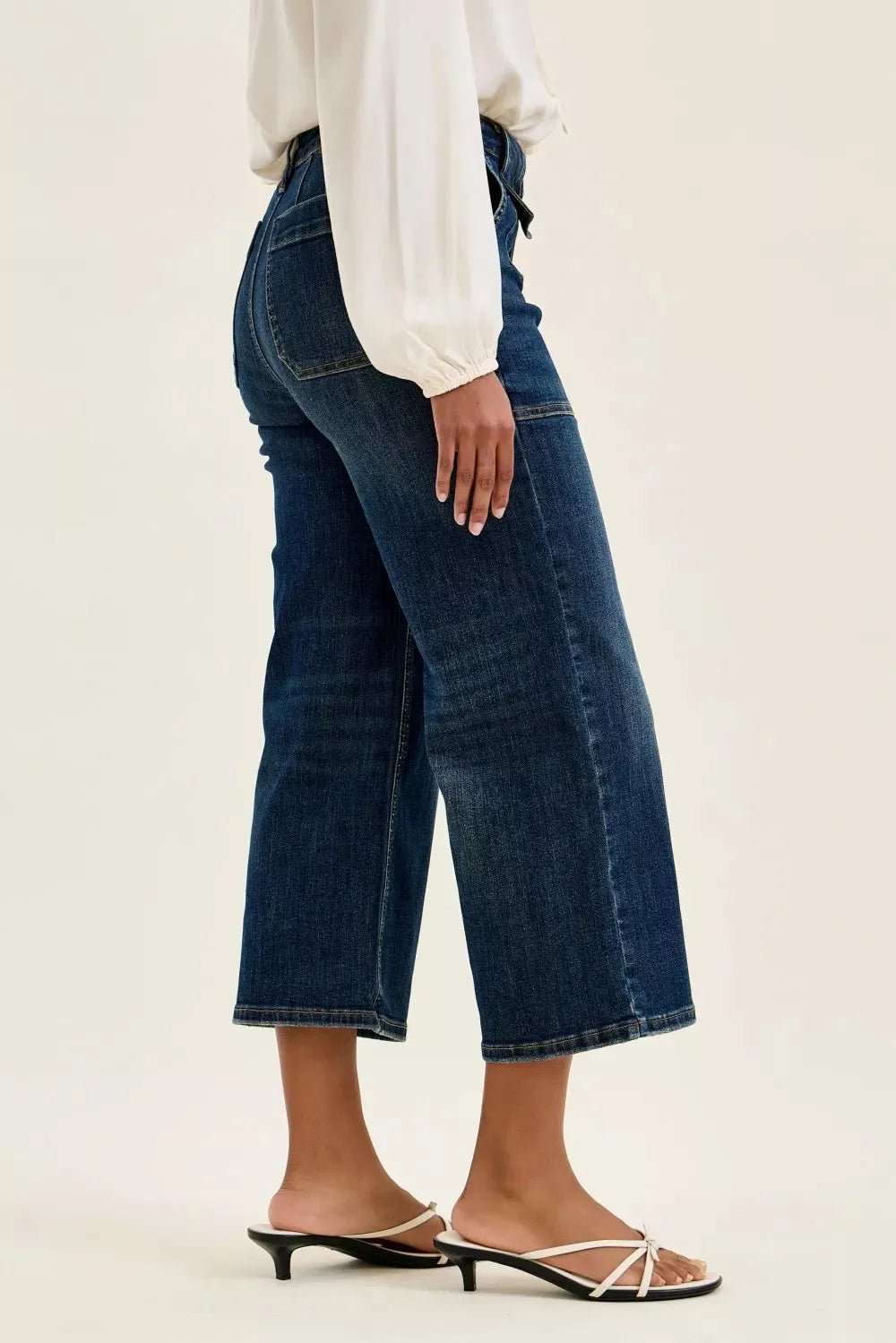 Judy Blue High Waist Wide Crop Utility Jeans with Patch Pocket