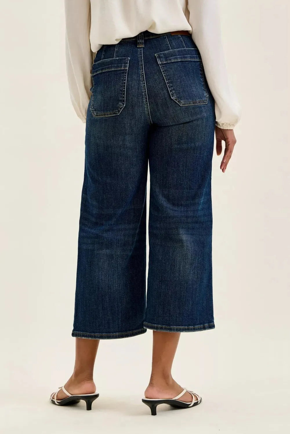Judy Blue High Waist Wide Crop Utility Jeans with Patch Pocket