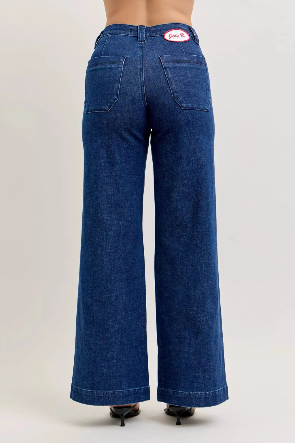 Judy Blue High-Waisted Retro Wide Jeans with Patch Pkts & Twisted Seams