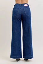 Judy Blue High-Waisted Retro Wide Jeans with Patch Pkts & Twisted Seams