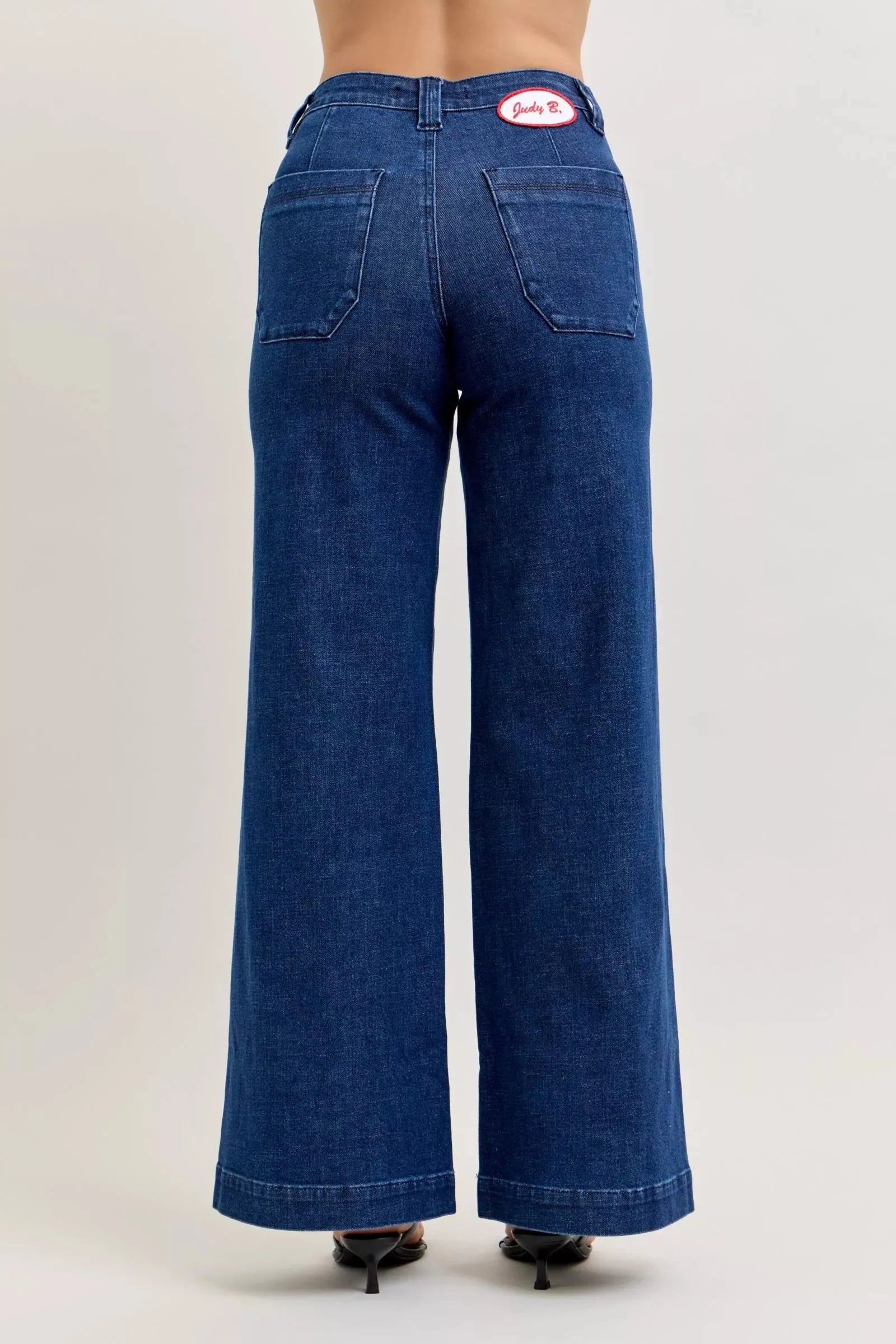 Judy Blue High-Waisted Retro Wide Jeans with Patch Pkts & Twisted Seams