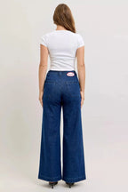 Judy Blue High-Waisted Retro Wide Jeans with Patch Pkts & Twisted Seams